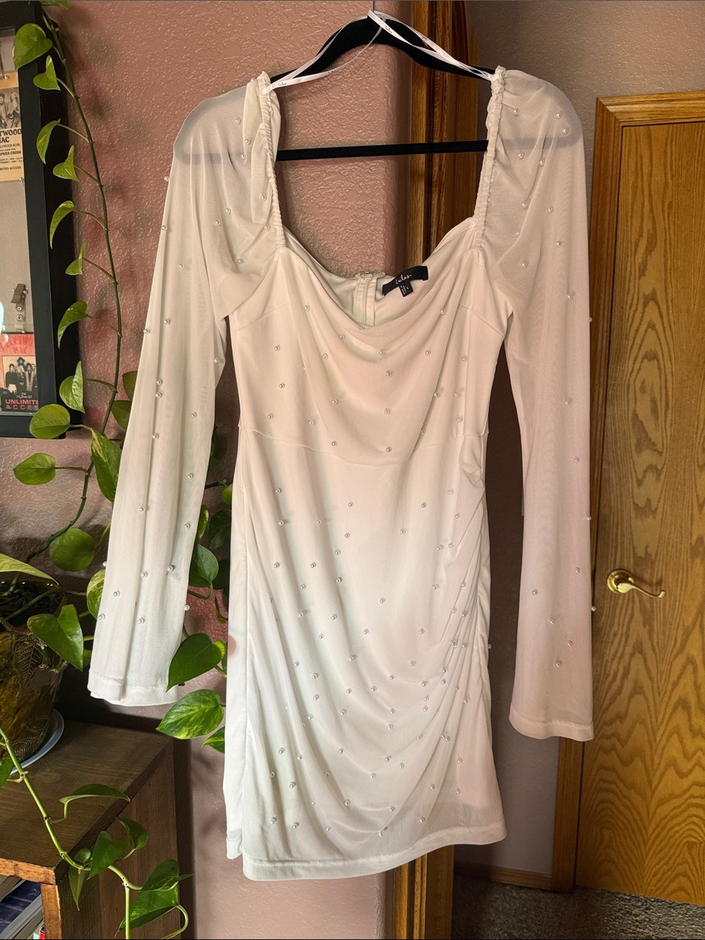 Lulus Bridal or Bachelorette White Long-Sleeve Embellished Mini Dress